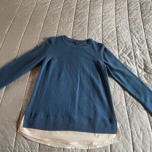 Hilary Radley Women's Sweater in Blue with Cream Hem